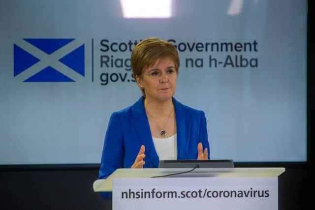 First Minister Nicola Sturgeon gives a COVID-19 press briefing at St Andrews House