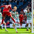 GLASGOW, SCOTLAND - APRIL 20: Aberdeen's Ester Sokler scores to make it 2-2 during a Scottish Gas Scottish Cup semi-final match between Aberdeen and Celtic at Hampden Park, on April 20, 2024, in Glasgow, Scotland.  (Photo by Rob Casey / SNS Group)