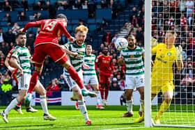 GLASGOW, SCOTLAND - APRIL 20: Aberdeen's Ester Sokler scores to make it 2-2 during a Scottish Gas Scottish Cup semi-final match between Aberdeen and Celtic at Hampden Park, on April 20, 2024, in Glasgow, Scotland.  (Photo by Rob Casey / SNS Group)