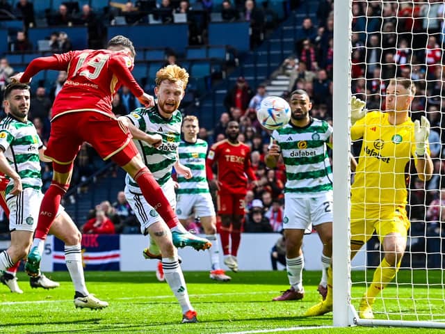 GLASGOW, SCOTLAND - APRIL 20: Aberdeen's Ester Sokler scores to make it 2-2 during a Scottish Gas Scottish Cup semi-final match between Aberdeen and Celtic at Hampden Park, on April 20, 2024, in Glasgow, Scotland.  (Photo by Rob Casey / SNS Group)