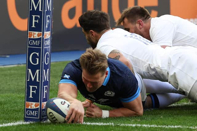 Duhan van der Merwe so nearly scored for Scotland against France at the Stade de France.