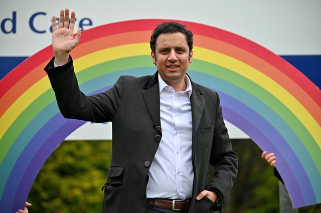 Anas Sarwar at the launch of Scottish Labour's election campaign, unveiling a National Recovery Plan outside the Vale of Leven hospital.