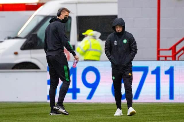 Leigh Griffiths and Kris Ajer pre-match at the FOYS Stadium. (Photo by Craig Williamson / SNS Group)