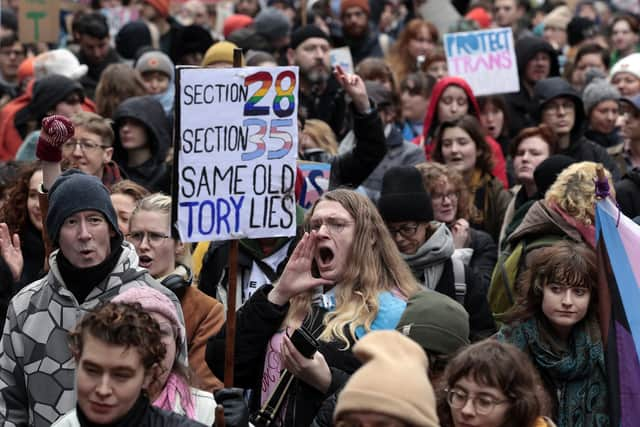 Trans rights demonstrators attend a rally on Buchanan Street in January. Picture: Jeff J Mitchell/Getty Images