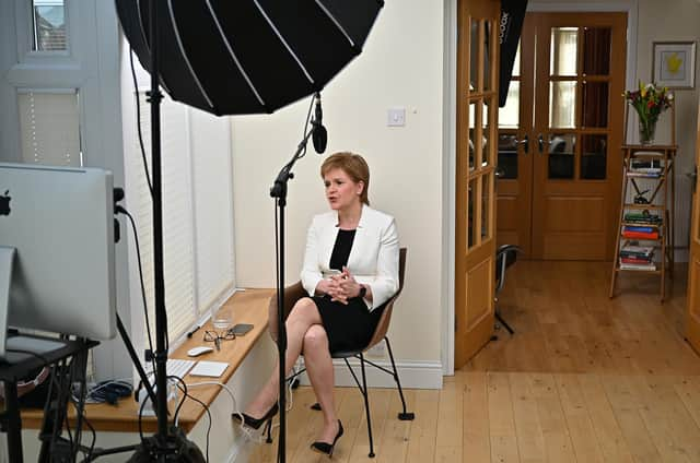 irst Minister Nicola Sturgeon appears on the Andrew Marr Show from home yesterday (Picture: Jeff J Mitchell/Getty Images)