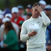 Rory McIlroy  reacts on the 18th green during the second round of the 2024 Masters Tournament at Augusta National Golf Club. Picture: Andrew Redington/Getty Images.