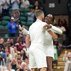 Jamie Murray and Venus Williams celebrate their opening win.