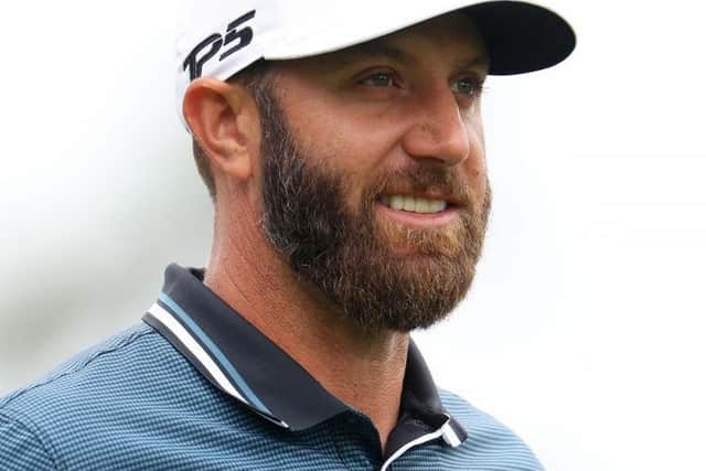 Dustin Johnson was sporting his LIV Golf team shirt during the first official practice day for the 87th Masters. Picture: Andrew Redington/Getty Images.