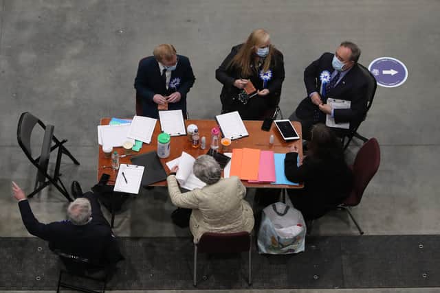 Alba Party leader Alex Salmond with his colleagues as votes are being counted for the Scottish Parliamentary Elections at the P&J Live/TECA, Aberdeen. Picture: Andrew Milligan/PA Wire