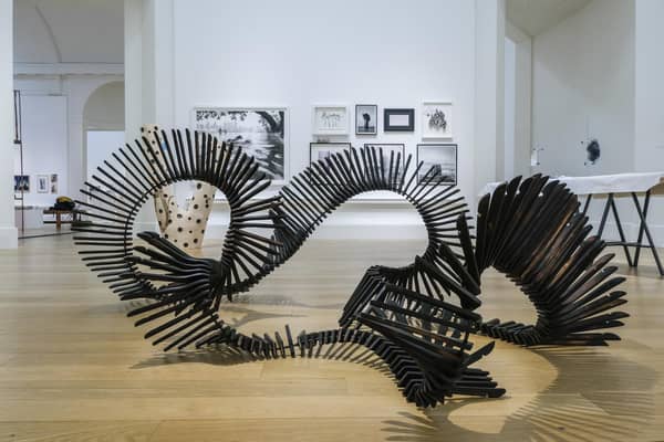 Installation view of Now and Then: 100 Years of Visual Arts Scotland PIC: Robin Mair