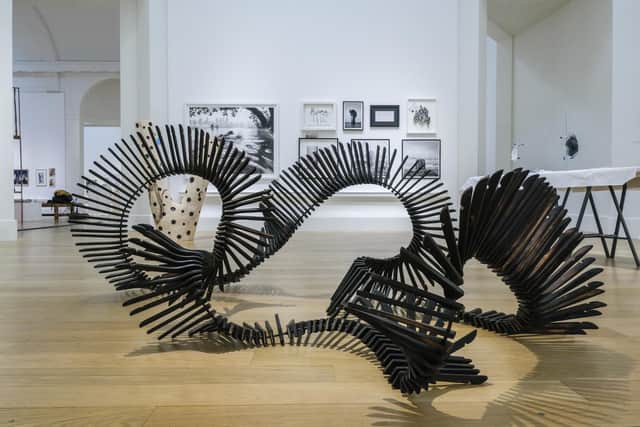 Installation view of Now and Then: 100 Years of Visual Arts Scotland PIC: Robin Mair