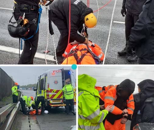 Environmental protesters have gone ahead with action to disrupt sections of England’s busiest motorway despite a major Metropolitan Police operation to foil their plans.