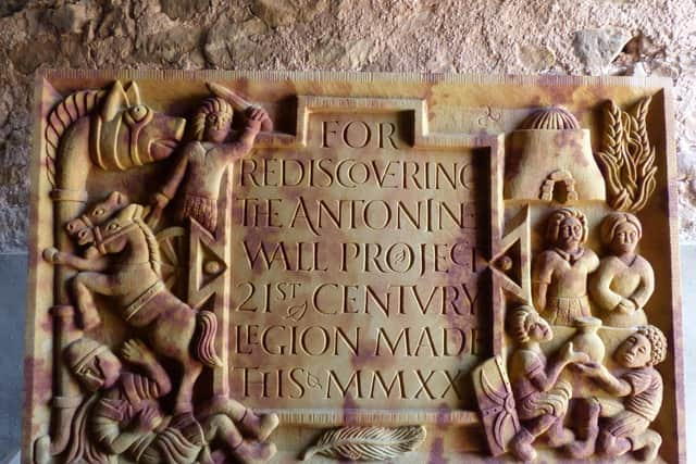 The new Distance Slab to be placed along the Antonine Wall which depicts the local population who lived alongside - and sometimes resisted- the occupying force.