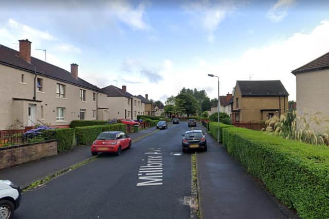 Milbrix Avenue, Glasgow, where the pensioner was hit by a quad bike