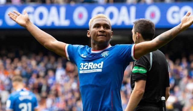 Rangers' Alfredo Morelos celebrates as he makes it 2-0 during a cinch Premiership match between Rangers and Kilmarnock. (Photo by Alan Harvey / SNS Group)