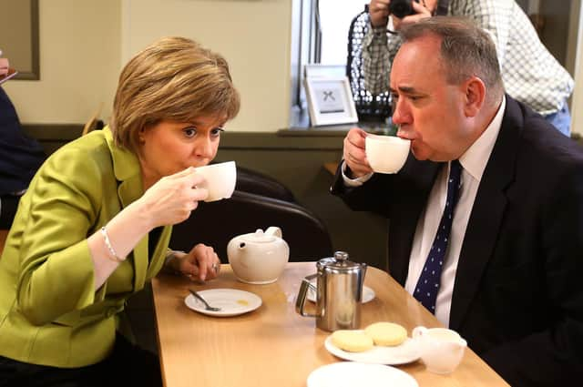 Alex Salmond and Nicola Sturgeon on the campaign trail in Inverurie before their fallout over allegations made against him (Picture: Andrew Milligan/PA)