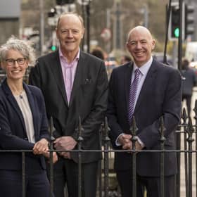 (L-R) Fraser Gillies, managing partner, Wright, Johnston & Mackenzie; Laura Irvine, managing partner, Davidson Chalmers Stewart; Andrew Chalmers, chair, Davidson Chalmers Stewart; Mark Higgins, chair of WJM. Picture: Jeff Holmes