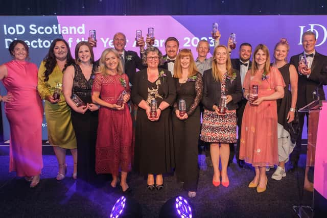 The winners, alongside Catherine McWilliam, nation director at IoD Scotland (left), and Julie Ashworth, chair at IoD Scotland (second from right). Picture: Mike Wilkinson.