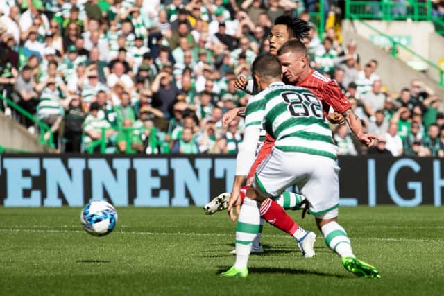 Jonny Hayes' miss was a key moment in the match. (Photo by Craig Williamson / SNS Group)