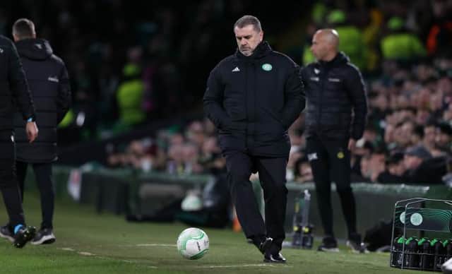 Celtic manager Ange Postecoglou retrieves the ball as it goes out of play during the Europa Conference League match against Bodo/Glimt at Celtic Park. (Photo by Craig Williamson / SNS Group)