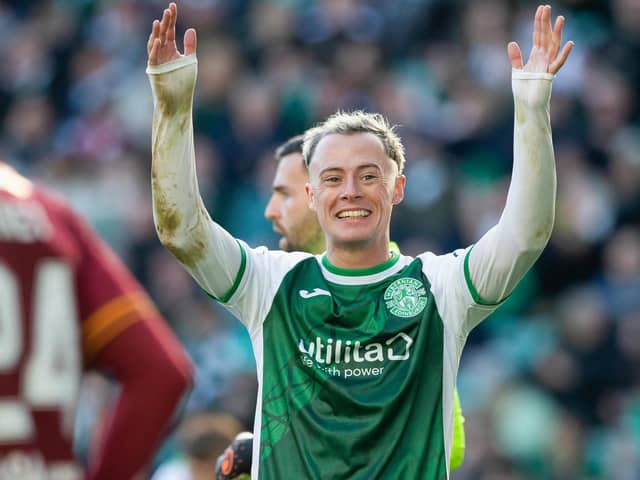Hibs forward Harry McKirdy gestures during the 1-0 win over Motherwell at Easter Road. (Photo by Ewan Bootman / SNS Group)