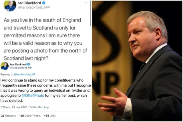 Ian Blackford apologises after calling out an individual on social media and claiming he was breaking Covid rules