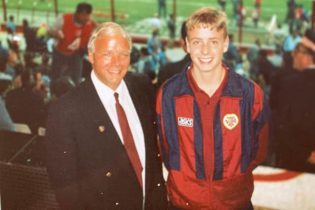 Iain Mercer, 15 at the time, with father Wallace, taken at the Vincent Calderon Stadium in Madrid prior to Hearts' 1st round, 2nd leg UEFA Cup tie v Atletico in September 1993.