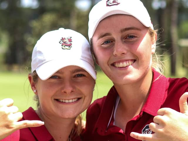 Hannah Darling, right, enioyed helping South Carolina reach the last eight in the NCAA Women's Division 1 Championship last eight and is now ready for the first of her summer assigments on this side of the Atlantic.