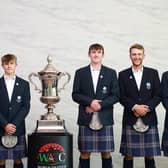 Scotland's Eisenhower Trophy trio Connor Graham, Calum Scott and Gregor Tait flanked by team manager John Rishbury (far left) and national coach Spencer Henderson (far right). Picture: USGA/Steven Gibbons.