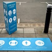 Social distancing signs outside New Look at Ford Kinaird Retail Park, in Edinburgh.