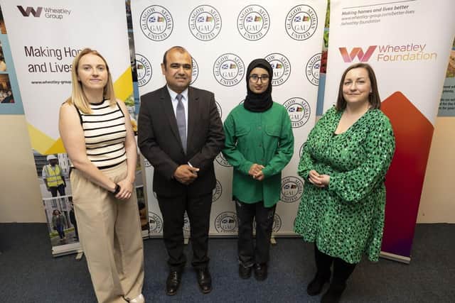 Laura Crumlish, Wheatley Foundation Manager, Cllr Bostani, Wazma Shafaq and Laura Pluck, group director