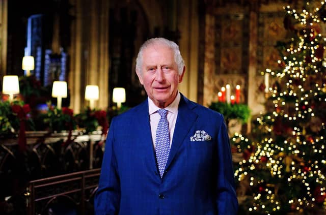 King Charles III delivers his first Christmas broadcast in the Quire of St George's Chapel at Windsor Castle (Picture: Victoria Jones/pool/Getty Images)