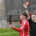 Brechin's Chris McKee is sent off during a Scottish League Two play-off final second leg against Kelty Hearts at Glebe Park (Photo by Craig Foy / SNS Group)