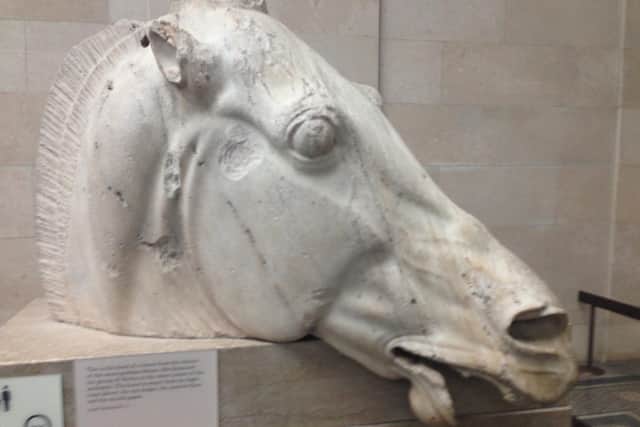 A spectacular horse's head from the Parthenon sculptures held in the British Museum in London, which make up about half of the total (Picture: Ian Johnston)