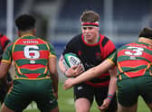 North Berwick's Perry Angel is tackled during the Scottish Rugby's Schools Cup Finals day at the DAM Health Stadium. (Photo by Paul Devlin / SNS Group)