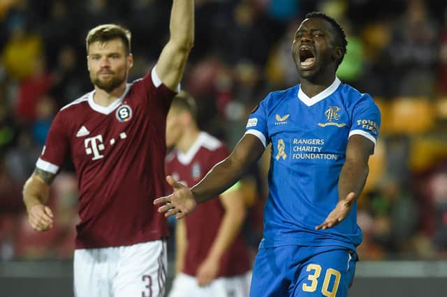The performance of striker Fashion Sakala (right) in the Europa League defeat against Sparta Prague earned praise from Rangers manager Steven Gerrard. (Photo by MICHAL CIZEK/AFP via Getty Images)