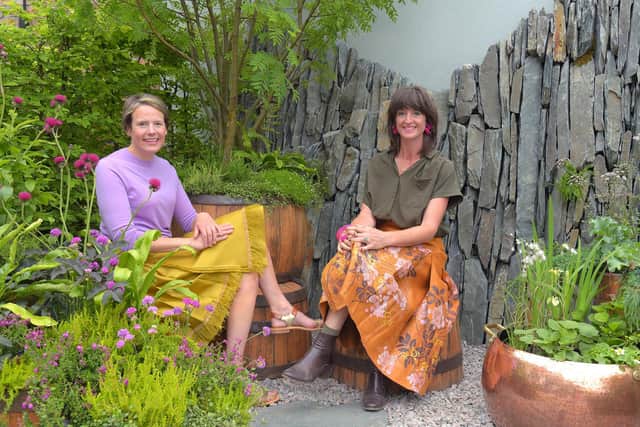 Andrea Chappell, left, and Jane Porter in the award-winning Still Garden at this year’s Chelsea Flower Show