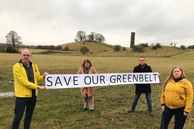 Kevin Lang and colleagues protesting earlier this month over proposals for 500 new homes on greenbelt land at Cammo