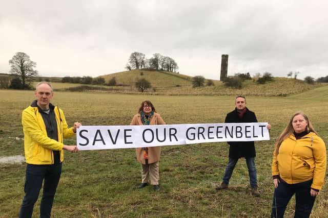 Kevin Lang and colleagues protesting earlier this month over proposals for 500 new homes on greenbelt land at Cammo
