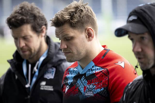 George Turner, centre, during a Glasgow Warriors training session at Scotstoun Stadium.  (Photo by Ross MacDonald / SNS Group)