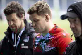 George Turner, centre, during a Glasgow Warriors training session at Scotstoun Stadium.  (Photo by Ross MacDonald / SNS Group)
