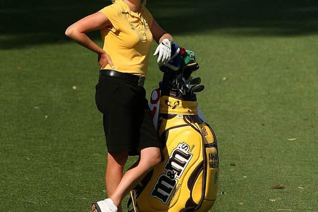 Mhairi McKay with her M&Ms golf bag during the 2008 Kraft Nabisco Championship at Mission Hills Country Club in Rancho Mirage, California. PIcture: Stephen Dunn/Getty Images.