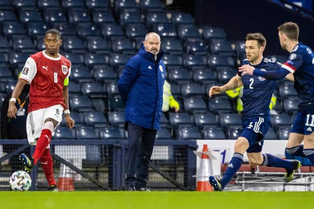 Steve Clarke watches on as Scotland take on Austria at Hampden