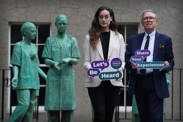 Alexandra Anderson, Head of Let’s Be Heard,  and Lord Brailsford, chair of the Scottish COVID-19 Inquiry, at the Royal College of Surgeons of Edinburgh . Pic: Stewart Attwood