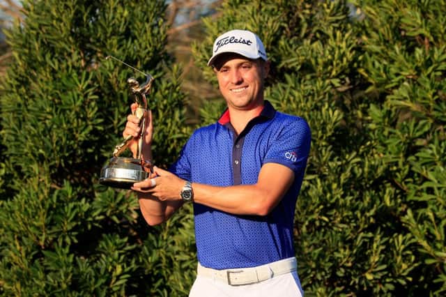 Justin Thomas celebrates with the trophy after winning the Players' Championship at TPC Sawgrass in Ponte Vedra Beach, Florida. Picture: Sam Greenwood/Getty Images.
