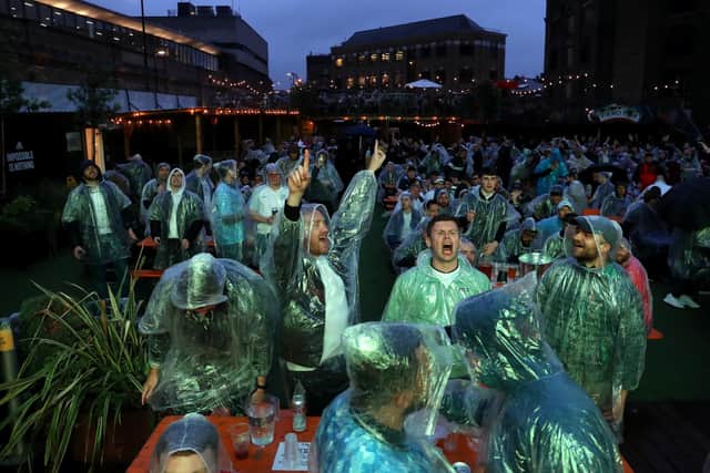 Fans watch the England v Scotland UEFA Euro 2020 match at Vinegar Yard, London. Picture: PA