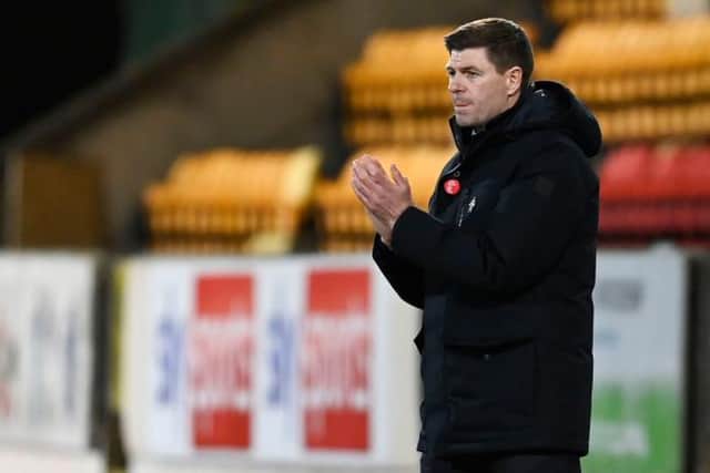 Rangers manager Steven Gerrard applauds his team's efforts as they beat St Johnstone 3-0 at McDiarmid Park to stay 16 points clear at the top of the Scottish Premiership. (Photo by Rob Casey / SNS Group)