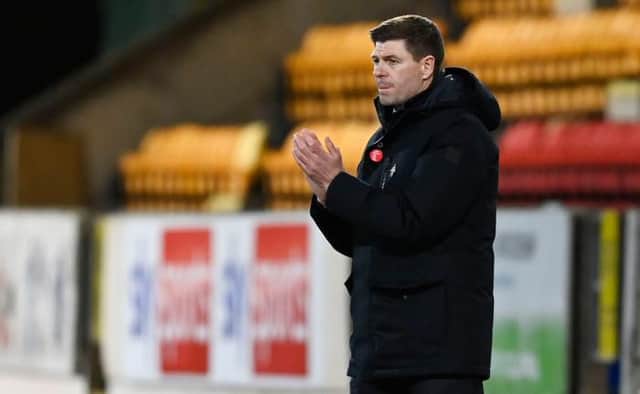 Rangers manager Steven Gerrard applauds his team's efforts as they beat St Johnstone 3-0 at McDiarmid Park to stay 16 points clear at the top of the Scottish Premiership. (Photo by Rob Casey / SNS Group)