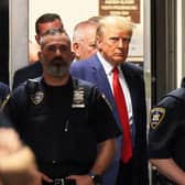 Former US President Donald Trump arrives for his arraignment hearing in New York City