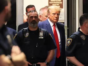 Former US President Donald Trump arrives for his arraignment hearing in New York City